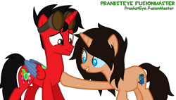 Size: 1266x720 | Tagged: safe, artist:pranksteye fusionmaster, imported from derpibooru, oc, alicorn, unicorn, alicorn oc, base used, female, horn, husband and wife, male, oc x oc, pranksteye, shipping, simple background, time travel, tori, transparent background, unicorn oc, wings