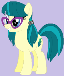 Size: 318x377 | Tagged: safe, alternate version, artist:jadeharmony, artist:mak2020, imported from derpibooru, juniper montage, earth pony, pony, base used, equestria girls ponified, female, glasses, gray background, grin, mare, ponified, simple background, smiling, solo