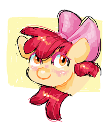 Size: 410x468 | Tagged: safe, artist:fr0st__bit3, imported from derpibooru, apple bloom, earth pony, pony, adorabloom, blushing, cute, female, filly, foal, ms paint, smiling, solo