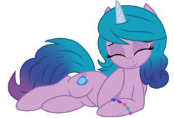 Size: 5326x3613 | Tagged: safe, artist:ejlightning007arts, imported from derpibooru, izzy moonbow, pony, unicorn, spoiler:g5, base used, bracelet, cute, eyes closed, female, g4, g5, g5 to g4, generation leap, izzybetes, jewelry, lying down, mare, my little pony: a new generation, my little pony: make your mark, my little pony: tell your tale, pose, simple background, smiling, solo, transparent background, vector