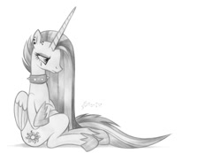 Size: 1076x743 | Tagged: safe, artist:fladdrarblyg, imported from derpibooru, princess celestia, alicorn, pony, between dark and dawn, season 9, spoiler:s09, celestia is not amused, collar, crossed arms, dyed mane, female, hoof shoes, makeover, makeup, mare, spiked collar, unamused