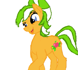 Size: 503x457 | Tagged: safe, artist:anonymous, apple leaves, earth pony, pony, apple family member, female, mare, open mouth, raised hoof, simple background, smiling, white background