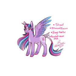 Size: 2893x2893 | Tagged: safe, artist:snowballflo, imported from derpibooru, twilight sparkle, alicorn, pony, ethereal mane, female, leonine tail, mare, signature, simple background, smiling, solo, starry mane, tail, twilight sparkle (alicorn), ultimate twilight, white background