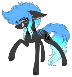 Size: 3081x3313 | Tagged: safe, artist:beamybutt, imported from derpibooru, oc, oc only, earth pony, pony, collar, ear fluff, earth pony oc, eye clipping through hair, floppy ears, licking, licking lips, male, piercing, raised hoof, simple background, solo, stallion, tongue out, tongue piercing, transparent background