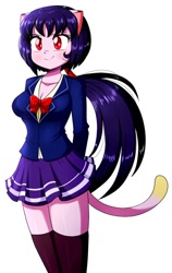Size: 670x1060 | Tagged: safe, artist:the-butch-x, imported from derpibooru, oc, oc only, oc:cassey, equestria girls, breasts, catgirl, cleavage, clothes, simple background, socks, solo, stockings, thigh highs, white background