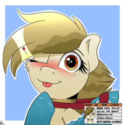 Size: 2000x2000 | Tagged: safe, artist:h3nger, imported from derpibooru, oc, oc:sand dollar, pony, blushing, female, horny on main, mare, one eye closed, smiling, tongue out, wink