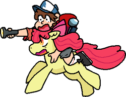 Size: 359x277 | Tagged: safe, artist:blorbo-from-my-crossover, imported from derpibooru, apple bloom, earth pony, human, pony, among us, dipper pines, female, filly, foal, gravity falls, lantern, running, simple background, transparent background