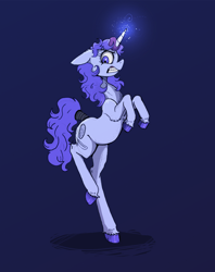 Size: 1176x1485 | Tagged: safe, artist:paskanaakka, derpibooru exclusive, imported from derpibooru, oc, oc only, oc:midnight dew, pony, unicorn, angry, colored hooves, female, glowing, glowing horn, horn, magic, mare, simple background, solo, tail, tail wrap, unshorn fetlocks