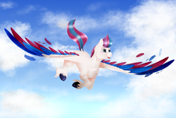 Size: 15000x10000 | Tagged: safe, artist:ginnythequeen, imported from derpibooru, zipp storm, pegasus, cloud, enjoying, feather, flying, g5, happy, sky, solo