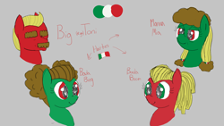 Size: 3840x2160 | Tagged: safe, artist:legendoflink, imported from derpibooru, oc, oc only, oc:bada bing, oc:bada boom, oc:big toni, oc:mama mia, earth pony, daughter, facial hair, family, father, female, italian, italy, male, mare, mother, reference sheet, siblings, simple background, stallion, twins