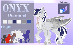 Size: 4900x3000 | Tagged: safe, alternate version, artist:berielmoest, imported from derpibooru, big macintosh, princess cadance, trouble shoes, oc, oc:onyx diamond, pegasus, pony, big, big pony, big tail, chest fluff, cutie mark, drool, ear fluff, eyebrows, eyebrows visible through hair, fluffy, large wings, long tongue, looking at you, reference, reference sheet, sfw version, sheet, size difference, smiling, smiling at you, solo, tail, tongue out, wings