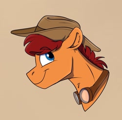 Size: 1283x1261 | Tagged: safe, artist:rutkotka, imported from derpibooru, oc, oc only, pony, commission, cowboy hat, hat, simple background, solo, tan background, ych result