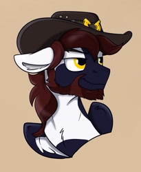 Size: 1013x1237 | Tagged: safe, artist:rutkotka, imported from derpibooru, oc, oc only, pegasus, pony, commission, cowboy hat, hat, simple background, solo, tan background, ych result