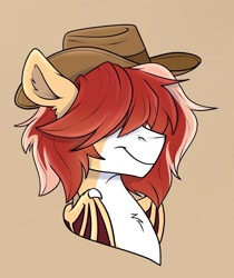 Size: 1145x1365 | Tagged: safe, artist:rutkotka, imported from derpibooru, oc, oc only, bat pony, pony, commission, cowboy hat, hat, simple background, solo, tan background, ych result