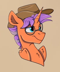 Size: 1145x1381 | Tagged: safe, artist:rutkotka, imported from derpibooru, oc, oc only, alicorn, pony, alicorn oc, commission, cowboy hat, hat, horn, simple background, solo, tan background, wings, ych result