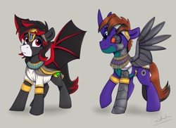 Size: 2338x1700 | Tagged: safe, artist:rutkotka, imported from derpibooru, oc, oc only, bat pony, cyborg, pegasus, pony, bat pony oc, commission, pegasus oc, ych result