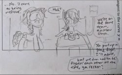 Size: 770x474 | Tagged: safe, artist:snowzaaah, imported from derpibooru, applejack, rainbow dash, earth pony, pegasus, pony, appledash, doodle, female, harmony exam au, lesbian, monochrome, pencil drawing, shipping, sketch, traditional art