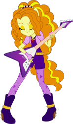 Size: 1122x1899 | Tagged: safe, artist:robocheatsy, imported from derpibooru, adagio dazzle, human, equestria girls, belt, clothes, decoration, electric guitar, eyes closed, eyeshadow, female, gem, gloves, guitar, jewelry, long hair, long socks, makeup, musical instrument, necklace, ponied up, pony ears, simple background, solo, transparent background, vector, yellow eyeshadow