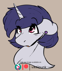 Size: 990x1138 | Tagged: safe, artist:viktiipunk, imported from derpibooru, oc, oc:violet evergard, pony, unicorn, blushing, bust, ear piercing, earring, female, jewelry, mare, piercing, solo