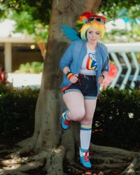 Size: 1080x1350 | Tagged: safe, artist:roseygcosplay, imported from derpibooru, rainbow dash, human, clothes, cosplay, costume, goggles, irl, irl human, multicolored hair, photo, rainbow hair, solo