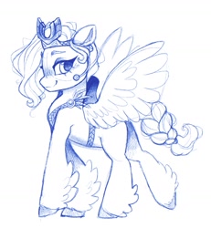 Size: 1289x1394 | Tagged: safe, artist:catmintyt, imported from derpibooru, pipp petals, pegasus, pony, adorapipp, crown, cute, eyebrows, female, g5, jewelry, looking at you, mare, microphone, monochrome, pegasus crystal, queen, regalia, simple background, sketch, smiling, smiling at you, solo, spread wings, white background, wings
