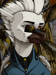 Size: 3120x4200 | Tagged: safe, artist:neither, imported from derpibooru, oc, oc only, oc:zephyr silversliver, hippogriff, equestria at war mod, bust, clothes, hippogriff oc, military, military uniform, portrait, solo, sunglasses, uniform