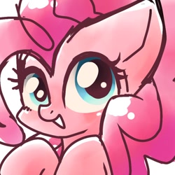 Size: 768x768 | Tagged: safe, artist:namaenonaipony, imported from derpibooru, pinkie pie, earth pony, pony, bust, female, looking at you, mare, open mouth, open smile, portrait, simple background, smiling, smiling at you, solo, white background