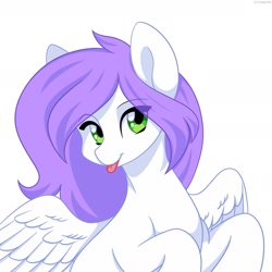 Size: 1537x1536 | Tagged: safe, artist:cottonaime, imported from derpibooru, oc, oc only, pegasus, pony, :p, green eyes, simple background, solo, spread wings, tongue out, white background, wings