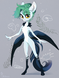 Size: 2145x2804 | Tagged: safe, artist:mithriss, imported from derpibooru, oc, oc only, oc:silvia, anthro, pegasus, unguligrade anthro, chest fluff, cute, female, hairstyle, solo, spread wings, wings
