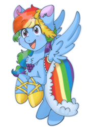 Size: 875x1280 | Tagged: safe, artist:paamyu, imported from derpibooru, rainbow dash, pegasus, pony, chest fluff, clothes, cute, dashabetes, dress, gala dress, happy, looking at someone, rainbow, simple background, smiling, solo, transparent background, wings