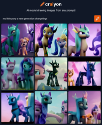 Size: 1144x1393 | Tagged: safe, imported from derpibooru, changedling, changeling, ai content, ai generated, g5, generator:craiyon, my little pony: a new generation, not queen chrysalis, not salmon, wat