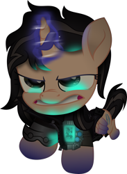 Size: 4171x5711 | Tagged: safe, artist:lincolnbrewsterfan, oc, oc only, oc:true resistance, alicorn, original species, fallout equestria, .svg available, alicorn oc, alternate universe, angry, belt, biker jacket, black mane, black sclera, black tail, bomber jacket, charging, clothes, cognitum alicorn, colored wings, crouching, envelope, female, glow, glowing horn, gradient hooves, gradient wings, grimace, gritted teeth, gun, handgun, highlights, horn, inkscape, jacket, leather, leather jacket, long mane, looking forward, magic, magic aura, mare, movie accurate, perspective, pipbuck, pistol, pounce, reflection, resistance, revolver, security, security armor, security belt, sharp teeth, shield, simple background, solo, svg, tail, teeth, transparent background, two toned hair, two toned mane, two toned tail, vector, weapon, wings