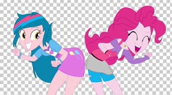 Size: 728x404 | Tagged: safe, imported from twibooru, pinkie pie, oc, equestria girls, clothes swap, image, needs more jpeg, solo