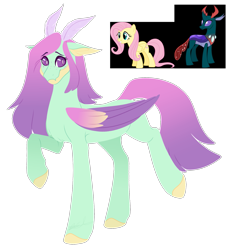 Size: 1589x1714 | Tagged: safe, artist:purplegrim40, imported from derpibooru, fluttershy, pharynx, oc, changedling, changeling, hybrid, pegasus, pony, interspecies offspring, male, offspring, parent:fluttershy, parent:pharynx, raised hoof, simple background, stallion, transparent background