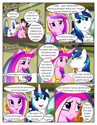 Size: 612x792 | Tagged: safe, artist:newbiespud, edit, edited screencap, imported from derpibooru, screencap, princess cadance, shining armor, alicorn, pony, unicorn, comic:friendship is dragons, comic, crown, dialogue, female, indoors, jewelry, male, mare, regalia, screencap comic, stallion