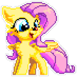 Size: 1095x1095 | Tagged: safe, artist:epicvon, artist:eto ya, imported from derpibooru, fluttershy, insect, ladybug, pegasus, pony, cheek fluff, chest fluff, cute, ear fluff, female, floppy ears, fluffy, insect on nose, manepxls, mare, open mouth, pixel art, pxls.space, shyabetes, simple background, smiling, solo, transparent background