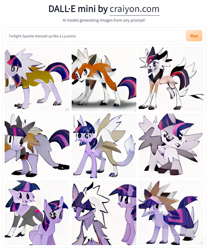 Size: 768x924 | Tagged: safe, artist:dall·e mini, artist:thegamerpainter, imported from derpibooru, twilight sparkle, dog, lycanroc, pony, unicorn, dall·e mini, fusion, machine learning abomination, machine learning generated, not salmon, pokémon, solo, text, unicorn twilight, wat, what has science done