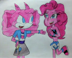 Size: 750x602 | Tagged: safe, imported from twibooru, pinkie pie, oc, equestria girls, image, needs more jpeg, solo