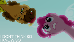 Size: 1920x1080 | Tagged: safe, edit, edited screencap, editor:quoterific, imported from derpibooru, screencap, cheese sandwich, pinkie pie, earth pony, pony, pinkie pride, season 4, duo, female, male, mare, stallion, text