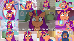Size: 1978x1113 | Tagged: safe, edit, edited screencap, editor:quoterific, imported from derpibooru, screencap, izzy moonbow, pipp petals, sunny starscout, earth pony, pegasus, pony, unicorn, spoiler:g5, spoiler:my little pony: tell your tale, spoiler:tyts01e01, spoiler:tyts01e04, spoiler:tyts01e05, spoiler:tyts01e10, spoiler:tyts01e12, spoiler:tyts01e17, spoiler:tyts01e18, spoiler:tyts01e21, spoiler:tyts01e23, a home to share, alternate hairstyle, another pony's trash, bag, biting, blanket, crying, eye twitch, female, fluttershy's cutie mark, freakout, frown, g5, hiding, hoof biting, mane melody, mare, microphone, mugshot, multicolored mane, my bananas, my little pony: tell your tale, nightmare roommate, on your cutie marks, open mouth, painting, pinpoint eyes, queens for a day, rainbow dash's cutie mark, saddle bag, sunny-day dinners, the game is ahoof, twilight sparkle's cutie mark, twilighting, wallpaper, wavy mouth