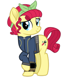 Size: 2800x3200 | Tagged: safe, artist:ponygamer2020, imported from derpibooru, torque wrench, earth pony, pony, fallout equestria, rainbow roadtrip, atorqueable, bandana, clothes, cute, fallout, female, high res, jumpsuit, looking at you, mare, overalls, pipboy, raised hoof, shy, shy smile, simple background, smiling, smiling at you, solo, transparent background, vault suit, vector