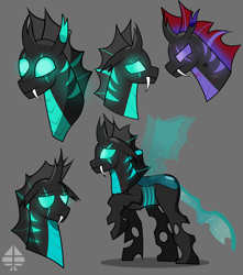 Size: 2648x3000 | Tagged: safe, artist:ectttan, imported from derpibooru, pharynx, thorax, bug pony, changedling, changeling, insect, blue eyes, brothers, changedling brothers, doodle, fangs, happy, king thorax, prince pharynx, purple changeling, redesign, sad, scar, siblings