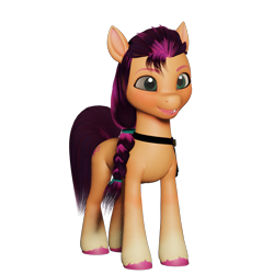 Size: 1440x1440 | Tagged: safe, artist:littleiceage, imported from derpibooru, sunny starscout, earth pony, pony, 3d, blushing, female, g5, mare, simple background, solo, transparent background