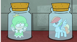 Size: 576x319 | Tagged: safe, artist:johnmamer, imported from derpibooru, rainbow dash, fairy, pegasus, pony, fairy princess, green sprixie princess, lewd container meme, pony in a bottle, sprixie princess, super mario 3d world, super mario bros.