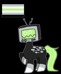 Size: 737x895 | Tagged: safe, artist:frenchie_frey, imported from derpibooru, oc, earth pony, object pony, original species, pony, robot, robot pony, agender, digital art, flag, lgbt, monitor, ponified, pride, pride flag, solo
