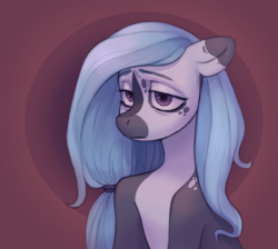 Size: 3000x2691 | Tagged: safe, artist:bloodymrr, imported from derpibooru, oc, earth pony, pony, bust, long hair, portrait, sad, simple background, solo, spots