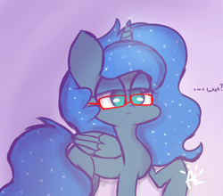 Size: 590x520 | Tagged: safe, artist:angellafluff, imported from derpibooru, princess luna, alicorn, pony, glasses, lidded eyes, raised hoof, solo