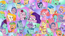 Size: 3410x1920 | Tagged: safe, imported from derpibooru, screencap, pipp petals, earth pony, pegasus, pony, unicorn, spoiler:g5, spoiler:my little pony: tell your tale, spoiler:tyts01e26, alpine aspen, autumn skies, beret, cellphone, dahlia, eyes closed, female, flare (g5), g5, hat, high res, jazz hooves, lemon gear, male, mare, minty skylark, my little pony: tell your tale, onyx, open mouth, pegasnail, phone, plum library, posey bloom, puphunt, raccoonicorn, rufus, smartphone, stallion, sugarpuff lilac, sunny styles, unnamed character, unnamed pony, windy (g5), youtube link