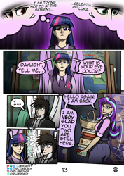 Size: 1000x1415 | Tagged: safe, artist:deroach, imported from derpibooru, starlight glimmer, twilight sparkle, oc, oc:daylight, alicorn, human, comic:tales from equestria part 1, book, clothes, comic, cutie mark on clothes, equestria project humanized, fanfic, humanized, map of equestria, school of friendship, tinyface, twilight sparkle (alicorn), winged humanization, wings