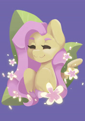 Size: 2894x4093 | Tagged: safe, artist:snowflake_pone, imported from derpibooru, fluttershy, pegasus, pony, cute, eyes closed, female, flower, happy, mare, shyabetes, smiling, solo, unshorn fetlocks